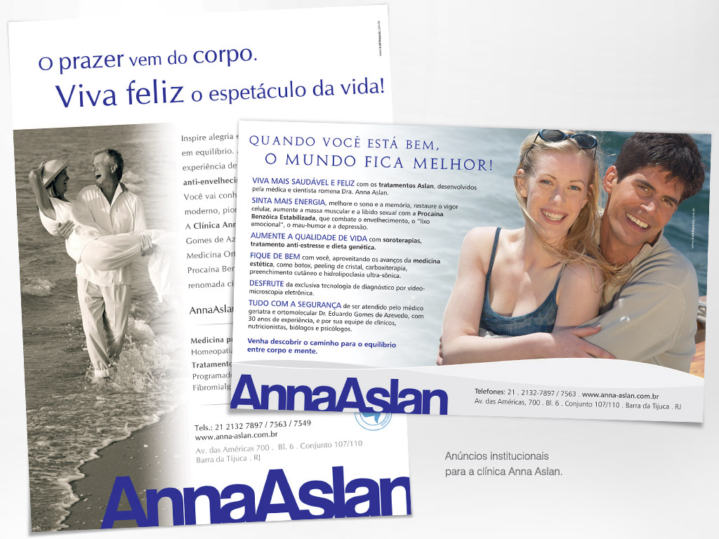 Anúncios institucionais – Clínica Anna Aslan.